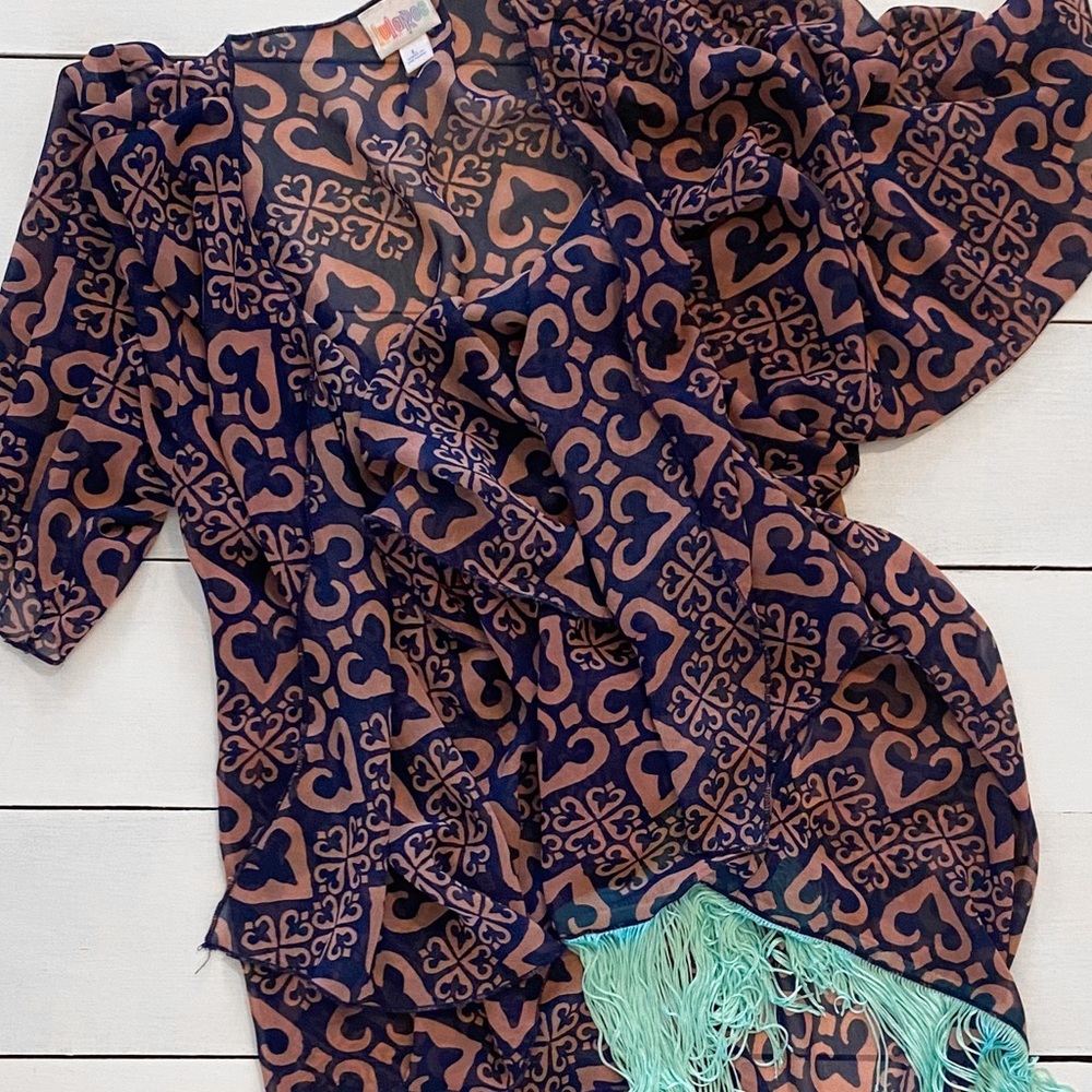 LuLaRoe / Navy, Blush, Teal Monroe Fringe Coverup